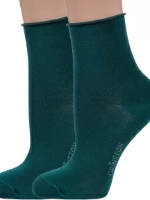 Комплект из 2 пар женских носков без резинки Grinston socks (PINGONS) из мерсеризованного хлопка, 2-15D22, ЗЕЛЕНЫЕ