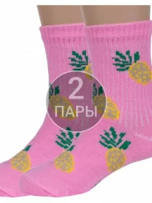 Комплект из 2 пар детских носков Альтаир, 2-А225, РОЗОВЫЕ с бежевыми ананасами