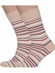 Комплект из 2 пар мужских носков MSCLUB №М33, 2-nm-359, БЕЖЕВЫЕ в полоску