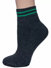 Женские махровые носки Альтаир, С186, ТЕМНО-СЕРЫЕ с зелеными полосками