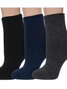 Комплект из 3 пар женских махровых носков без резинки ХОХ, 3-Z-1482, микс 1