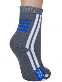Детские махровые носки Hobby Line, 7480, СЕРЫЕ с белыми полосками