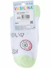 Детские носки VASILINA, 2С2349, БЕЛО-САЛАТОВЫЕ