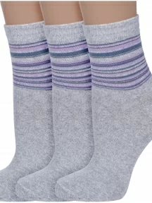 Комплект из 3 пар женских носков Альтаир, 3-С46, СВЕТЛО-СЕРЫЕ с сиреневыми полосками