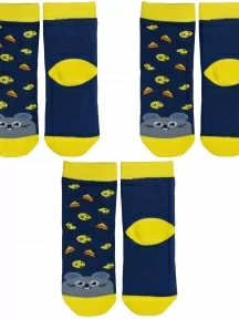 Комплект из 3 пар детских махровых носков Красная ветка, 3-С-16МД, С-653, СИНИЕ с желтым