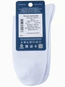 Мужские носки "НАШЕ" Смоленской чулочной фабрики, 522С81, рис. 2, БЕЛЫЕ № 0/1