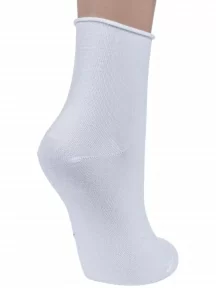 Женские носки без резинки из мерсеризованного хлопка Grinston socks (PINGONS), 15D22, БЕЛЫЕ