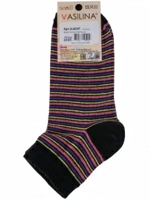 Женские носки VASILINA, 2С8247, ЧЕРНЫЕ с розовыми полосками