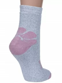 Женские махровые носки Альтаир, С191, СВЕТЛО-СЕРЫЕ с розовыми цветами