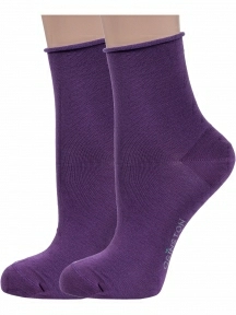 Комплект из 2 пар женских носков без резинки Grinston socks из мерсеризованного хлопка ФИОЛЕТОВЫЕ (2-15D22)