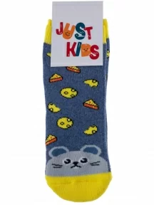 Детские махровые носки "Красная ветка", С-653, ДЖИНСОВЫЕ с желтым