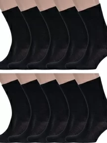 Комплект из 10 пар мужских носков Брестские (БЧК) из мерсеризованного хлопка, 10-18С2005, рис. 000, ЧЕРНЫЕ