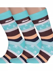 Комплект из 3 пар мужских носков LORENZLine, 3-Е23, БИРЮЗОВЫЕ С ЧЕРЕПАМИ