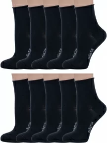 Комплект из 10 пар женских носков без резинки Grinston socks (PINGONS) из мерсеризованного хлопка, 10-15D22, ЧЕРНЫЕ