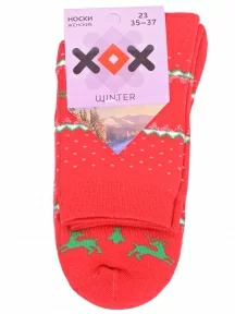 Женские махровые носки ХОХ, GZ-3R14, КРАСНЫЕ