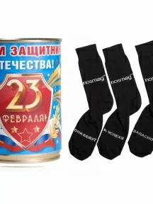 Мужские носки "Трио " в банке, 1БАН_23, "С днем Защитника Отечества", рис. 0 / черные