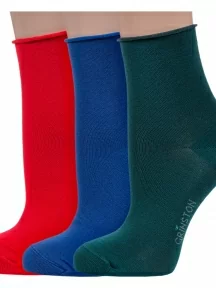 Комплект из 3 пар женских носков без резинки Grinston socks (PINGONS) из мерсеризованного хлопка, 3-15D22, микс 2