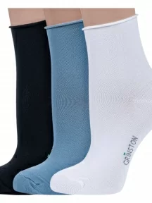 Комплект из 3 пар женских носков без резинки Grinston socks (PINGONS) из мерсеризованного хлопка, 3-15D22, микс 3