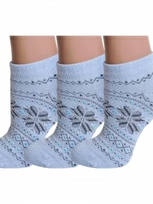 Комплект из 3 пар женских полушерстяных носков Grinston socks (PINGONS), 3-17D4, ГОЛУБЫЕ