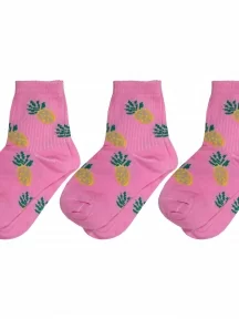 Комплект из 3 пар детских носков Альтаир, 3-А225, РОЗОВЫЕ с бежевыми ананасами