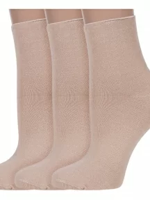 Комплект из 3 пар женских бамбуковых носков без резинки ХОХ, 3-G-1423, БЕЖЕВЫЕ