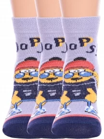 Комплект из 3 пар детских носков Брестские (БЧК), 3-14С3081, рис. 4016, СЕРО-СИРЕНЕВЫЕ