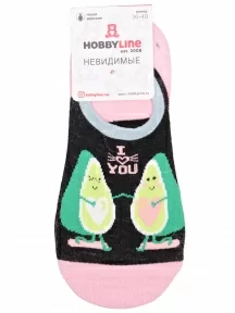 Женские ультракороткие носки Hobby Line, ННЖ18-09-01, ЧЕРНО-РОЗОВЫЕ