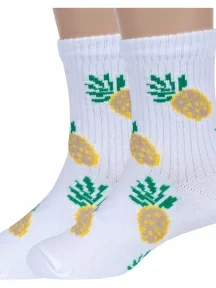 Комплект из 2 пар детских носков Альтаир, 2-А225, БЕЛЫЕ с бежевыми ананасами
