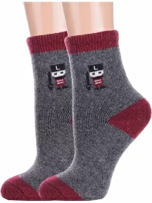 Комплект из 2 пар детских теплых махровых носков Hobby Line, 2-Ндам7629-10, ТЕМНО-СЕРЫЕ