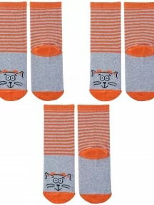 Комплект из 3 пар детских носков Альтаир, 3-С183, ОРАНЖЕВЫЕ с серым