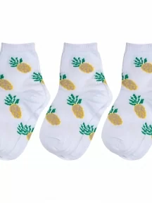 Комплект из 3 пар детских носков Альтаир, 3-А225, БЕЛЫЕ с бежевыми ананасами