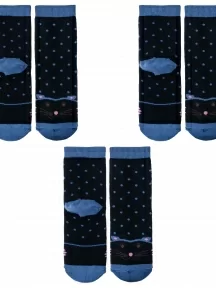 Комплект из 3 пар детских махровых носков Альтаир, 3-С112, ЧЕРНЫЕ с джинсовым