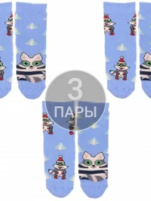 Комплект из 3 пар детских махровых носков Брестские (БЧК), 3-14С3060, рис. 868, ГОЛУБЫЕ