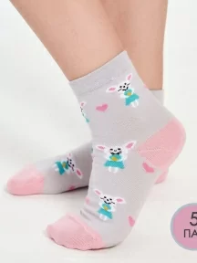 Комплект из 5 пар детских носков LORENZLine, 5-Л104, СЕРО-РОЗОВЫЕ с мышками