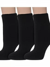 Комплект из 3 пар женских махровых носков без резинки ХОХ, 3-Z-1482, ЧЕРНЫЕ