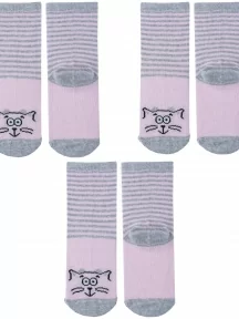 Комплект из 3 пар детских носков Альтаир, 3-С183, РОЗОВЫЕ со светло-серым