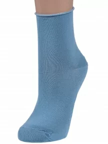 Женские носки без резинки из мерсеризованного хлопка Grinston socks (PINGONS), 15D22, СЕРО-ГОЛУБЫЕ