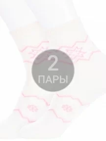 Комплект из 2 пар детских теплых носков НАШЕ Смоленской чулочной фабрики, 2-236С1, рис. 1, БЕЛЫЕ с розовым №60-1