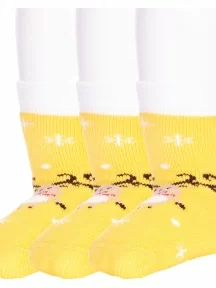 Комплект из 3 пар детских махровых носков Брестские (БЧК), 3-14С3060, рис. 867, ЯРКО-ЖЕЛТЫЕ