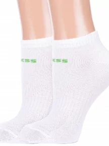 Комплект из 2 пар женских спортивных носков Альтаир, 2-А217, БЕЛЫЕ с зеленым