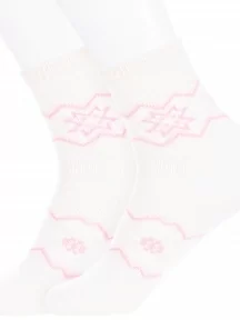 Комплект из 2 пар детских теплых носков НАШЕ Смоленской чулочной фабрики, 2-236С1, рис. 1, БЕЛЫЕ с розовым №60-1