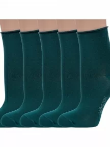 Комплект из 5 пар женских носков без резинки Grinston socks (PINGONS) из мерсеризованного хлопка, 5-15D22, ЗЕЛЕНЫЕ