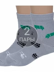 Комплект из 2 пар детских носков Альтаир, 2-А56, СВЕТЛО-СЕРЫЕ с черными танками
