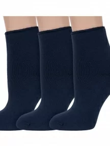 Комплект из 3 пар женских махровых носков без резинки ХОХ, 3-Z-1482, ТЕМНО-СИНИЕ