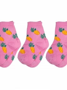 Комплект из 3 пар детских носков Альтаир, 3-А225, РОЗОВЫЕ с желтыми ананасами