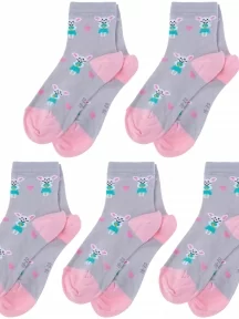 Комплект из 5 пар детских носков LORENZLine, 5-Л104, СЕРО-РОЗОВЫЕ с мышками