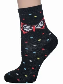 Детские махровые носки Hobby Line, 7459, ЧЕРНЫЕ "Бабочки"