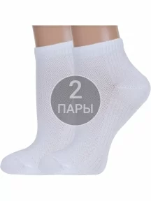 Комплект из 2 пар женских бамбуковых спортивных носков в сеточку ХОХ, 2-G-5R1, БЕЛЫЕ