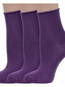 Комплект из 3 пар женских носков без резинки Grinston socks (PINGONS) из мерсеризованного хлопка, 3-15D22, ФИОЛЕТОВЫЕ