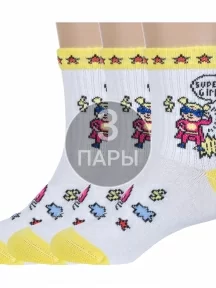 Комплект из 3 пар детских спортивных носков "Борисоглебский трикотаж", 3-8С228, БЕЛО-ЖЕЛТЫЕ